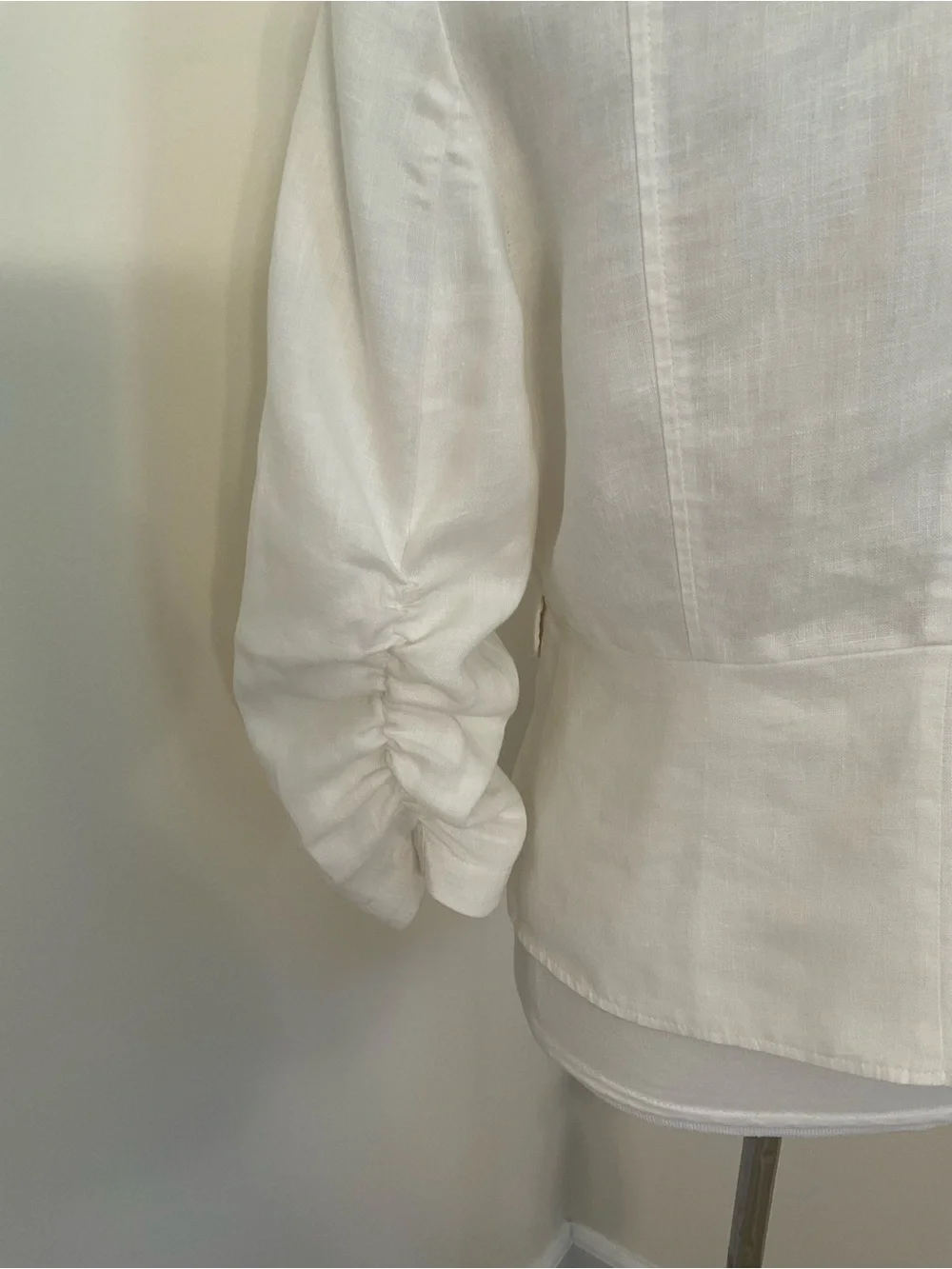 INC International Concepts White Linen Ruch Sleeve Peplum Jacket